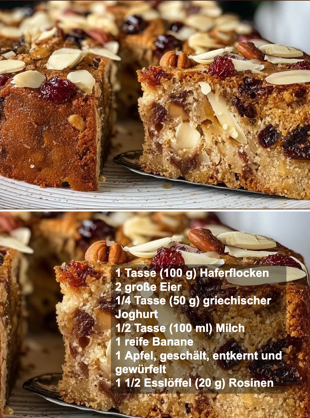 Gesunder Haferflocken-Joghurtkuchen auf einem Teller dekoriert