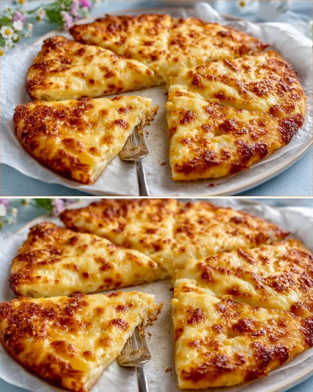 Herzhafte Haferflocken-Pizza auf einem Teller serviert.