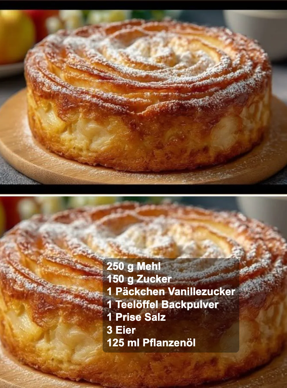Herzhafter Apfelkuchen mit Joghurt auf einem Teller serviert