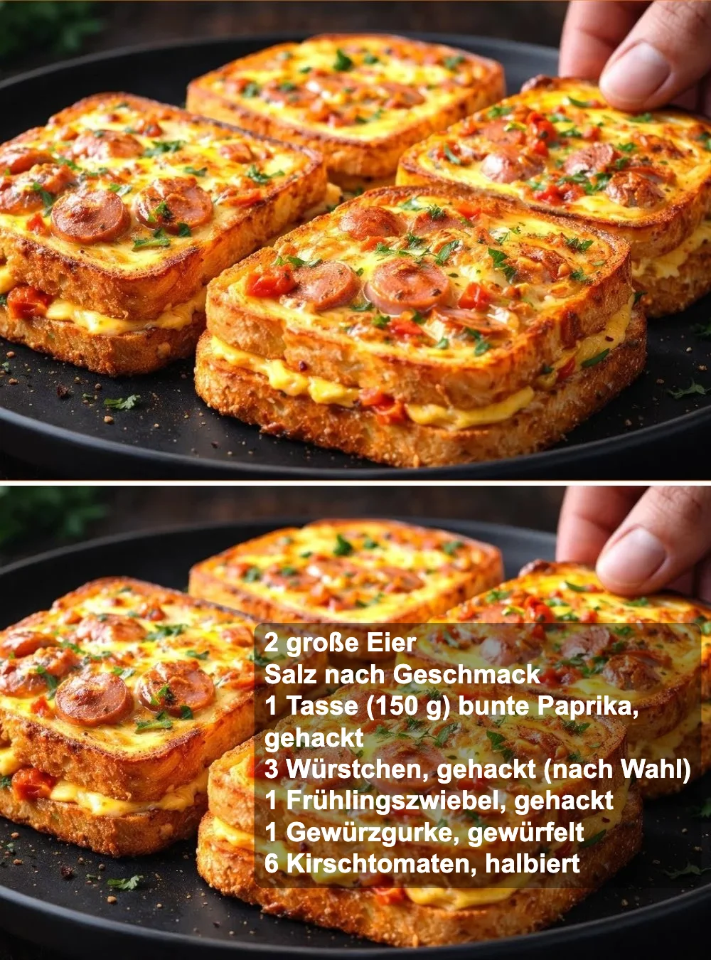 Eiertoast Rezept, Kombination aus herzhaftem Eiertoast und französischem Toast.