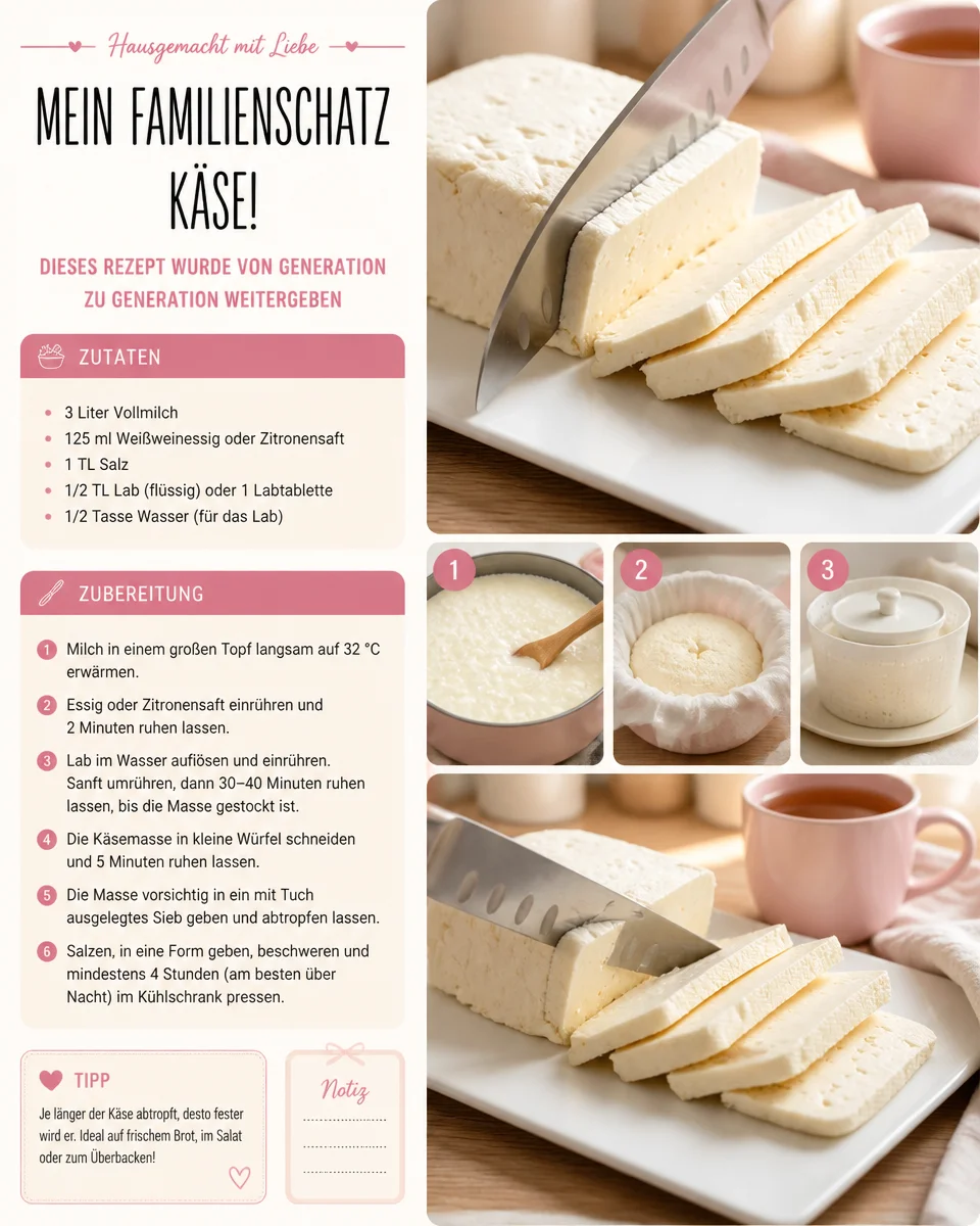 Schnelle Zubereitung von hausgemachtem Käse nach Familienrezept