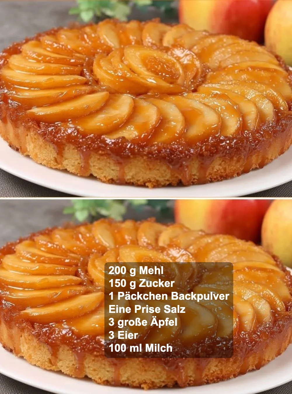 Italienischer Apfelkuchen auf einem Teller mit frischen Äpfeln