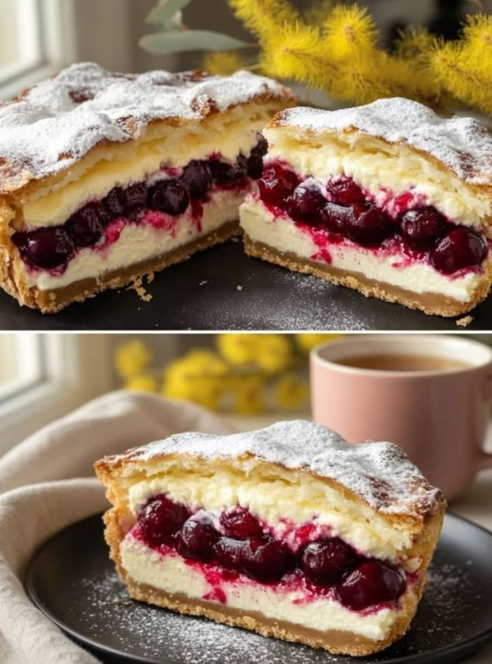 Leckere Joghurt-Desserts auf einem Teller, serviert mit frischen Früchten.