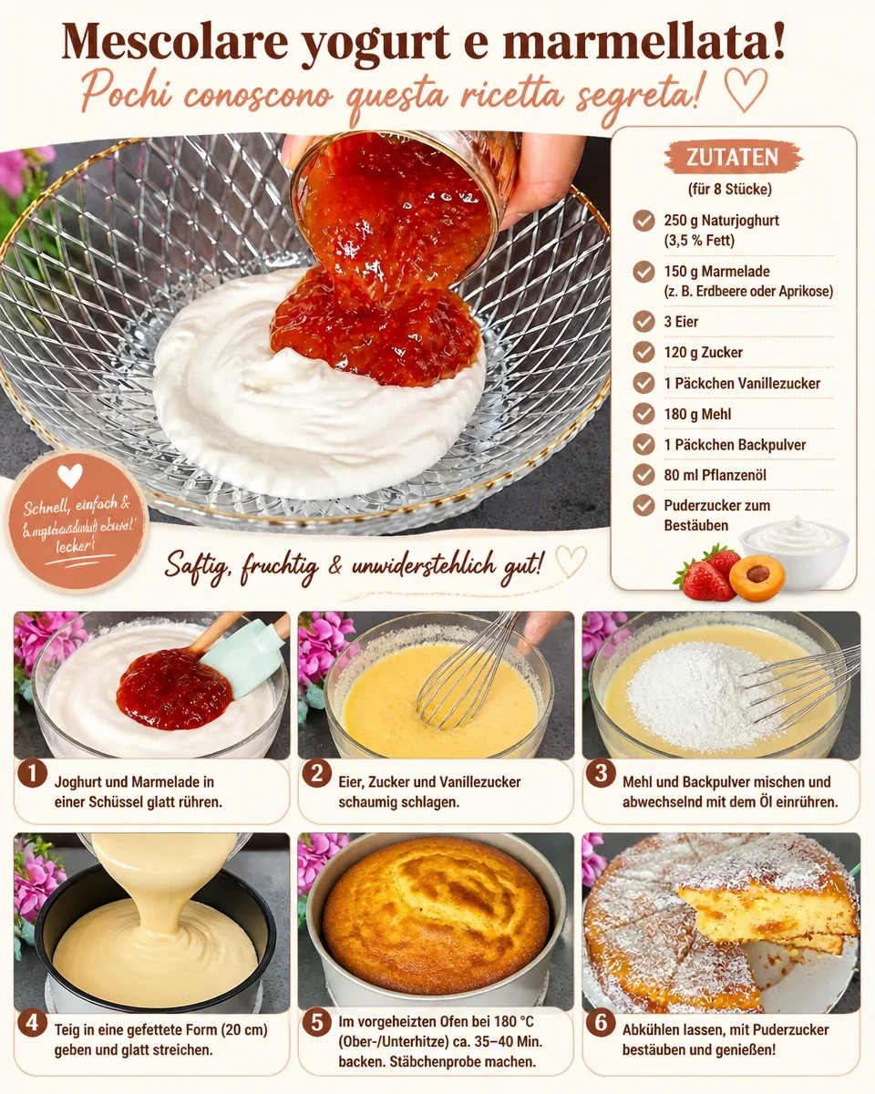 Schüssel mit Joghurt und Marmelade als schnelles Frühstücksrezept