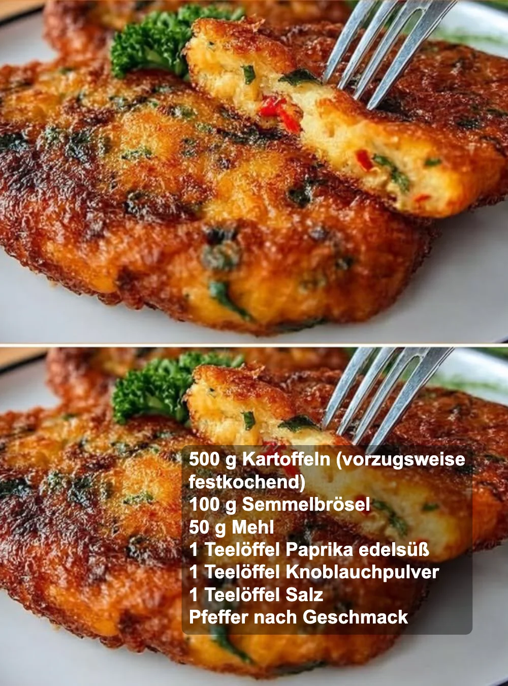 Knusprig gebratene Kartoffelschnitzel auf einem Teller serviert
