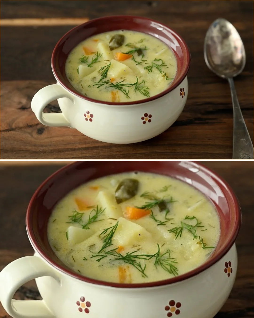 Kartoffelsuppe mit Dill in einer Schüssel serviert