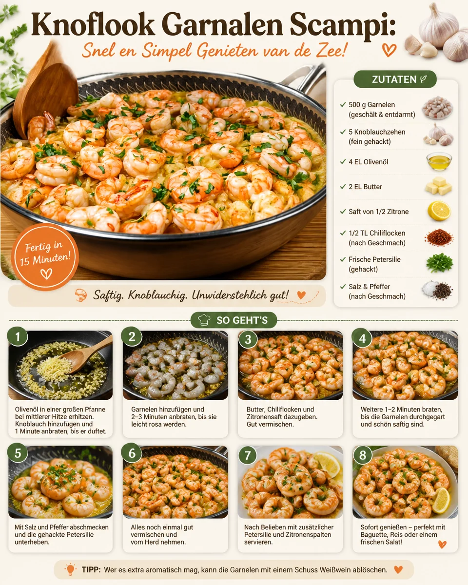 Knoblauch-Garnelen Scampi serviert in einer köstlichen Sauce