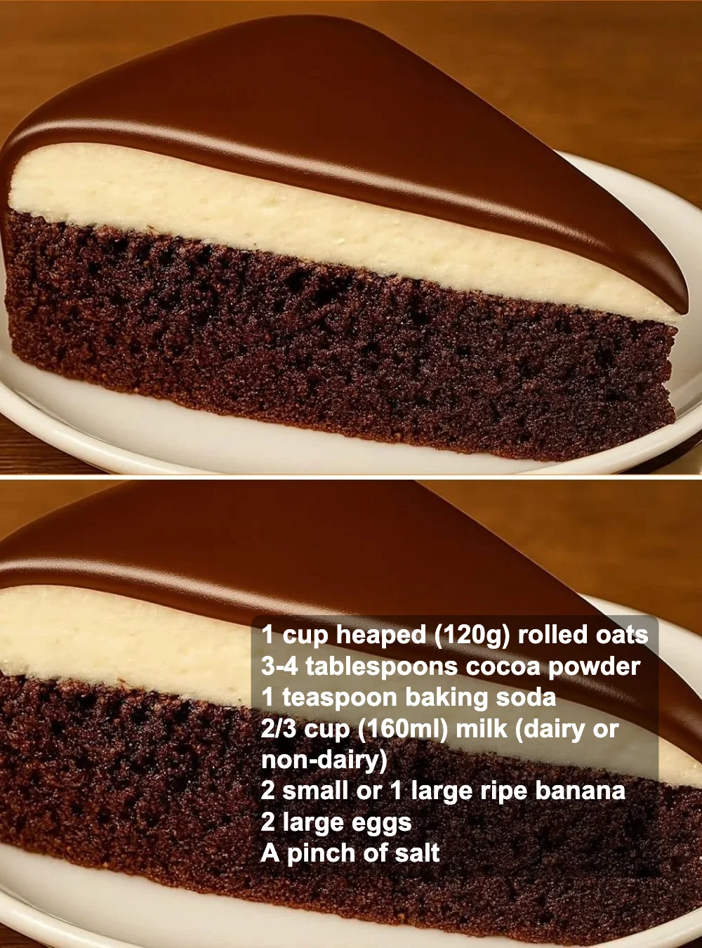 Leckerer Hafer-Kakao-Bananenkuchen, gesund und schnell zubereitet.