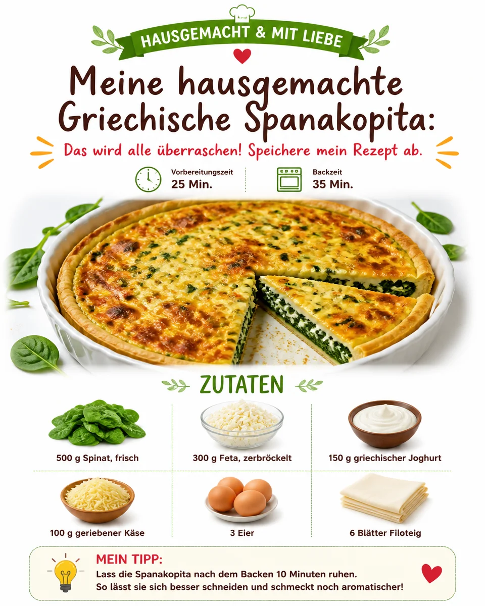 Leckeres Spanakopita mit Spinat und Feta auf einem Teller angerichtet.