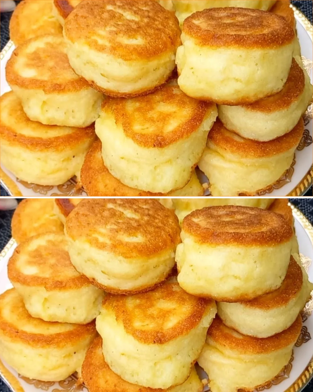 Leichte Semolinapfannkuchen ohne Mehl auf einem Teller zum Frühstück serviert.