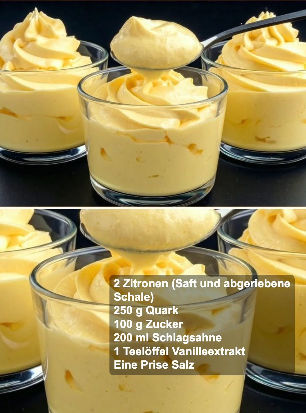 Schüssel mit frischem Lemon Mousse, zubereitet aus Zitronen und Sahne