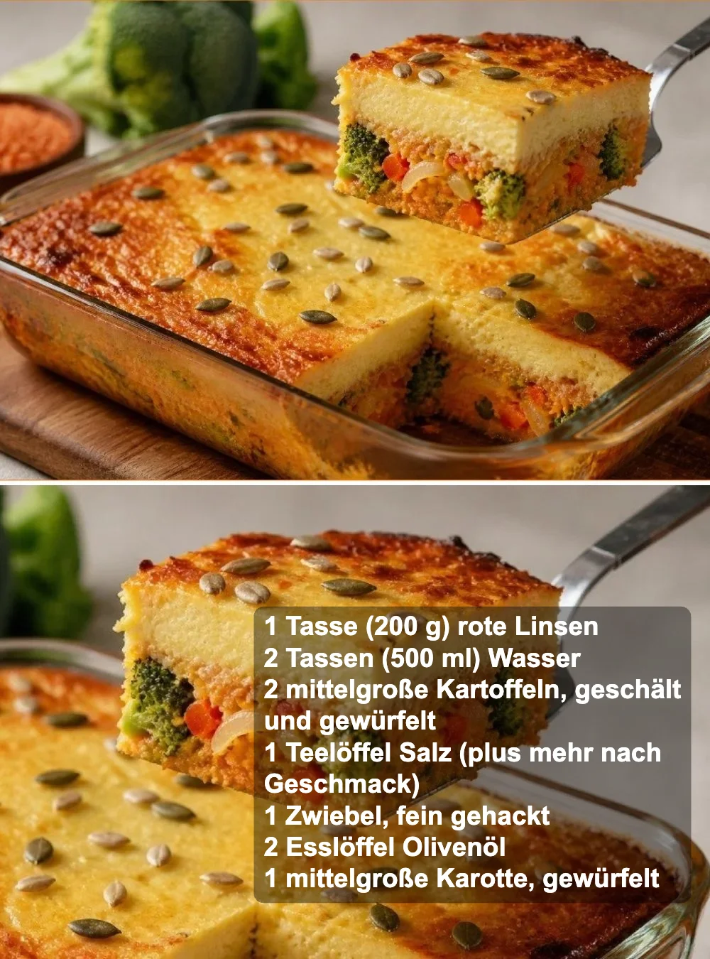 Leckeres Linsenauflauf-Rezept serviert auf einem Teller.