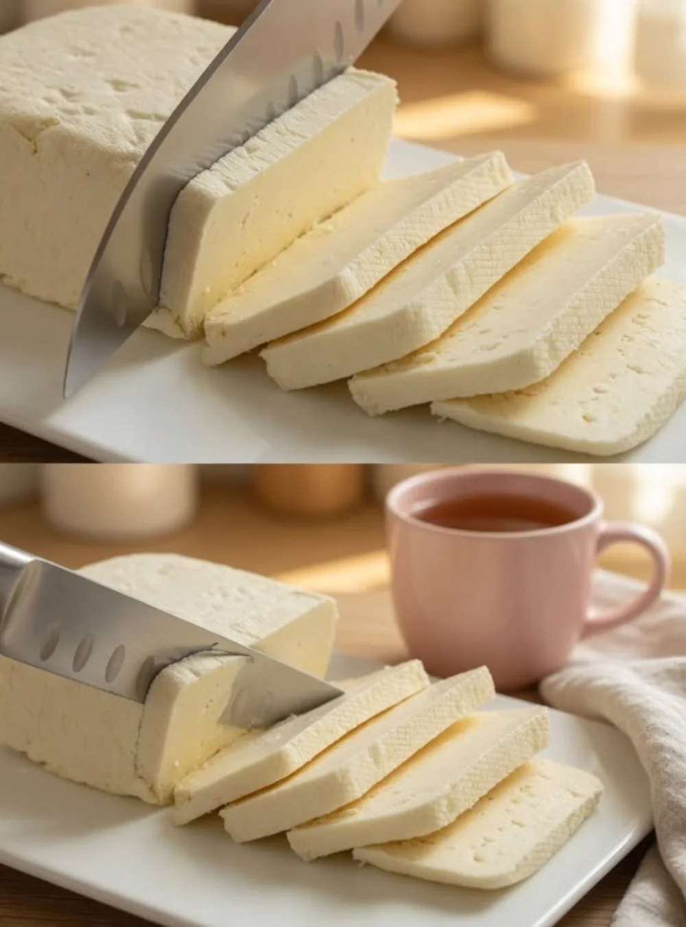 Schüssel mit hausgemachtem Käse nach einem traditionellen Rezept der Großmutter.