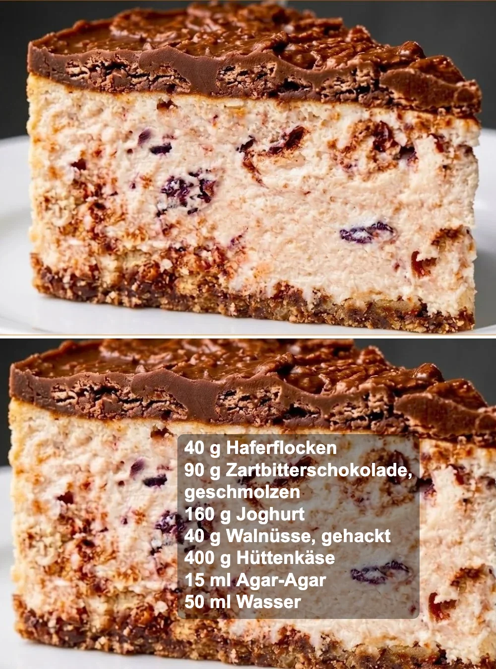 Leckerer No-Bake Haferflocken-Käsekuchen auf einem Teller