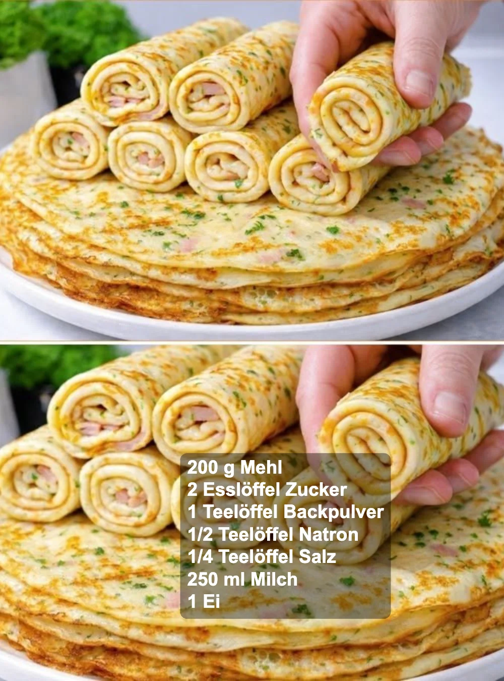 Leckere Pancakes auf einem Teller mit frischen Früchten und Sirup