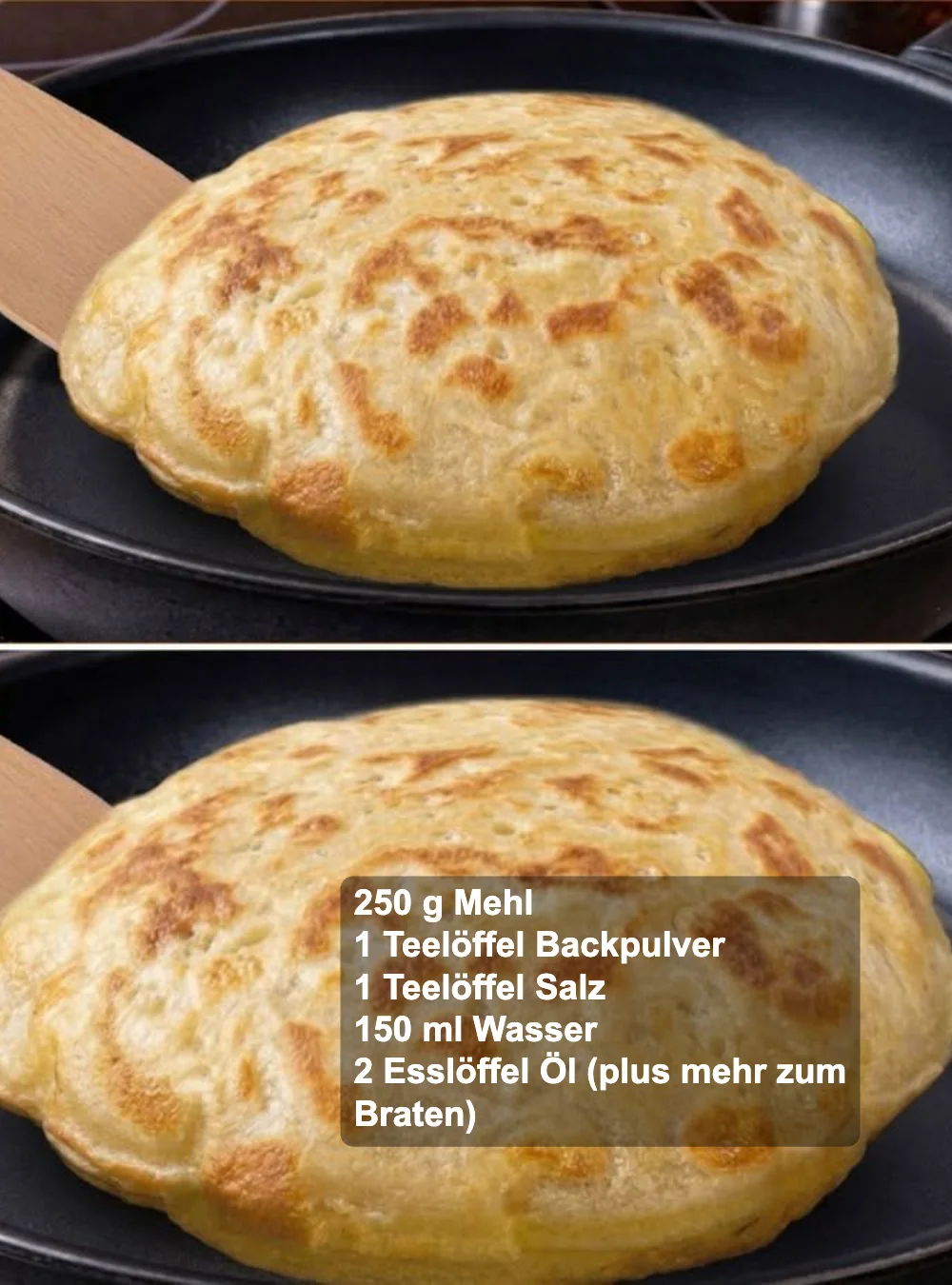Leckeres Pfannenbrot, schnell und einfach zubereitet in Minuten.