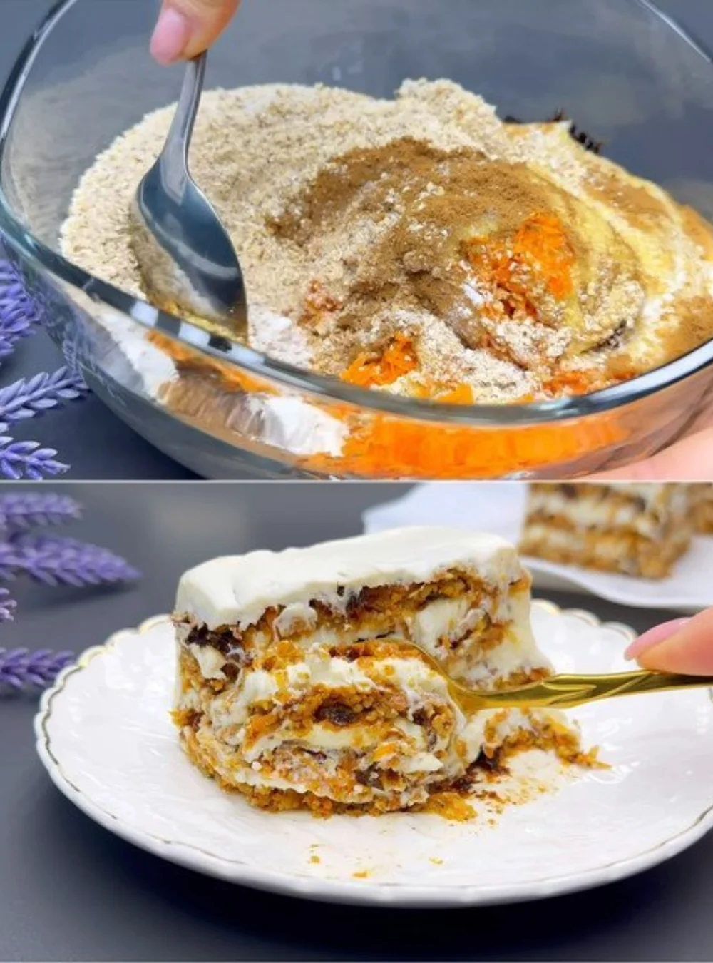 Saftiger Karottenkuchen ohne Zucker auf einem Teller