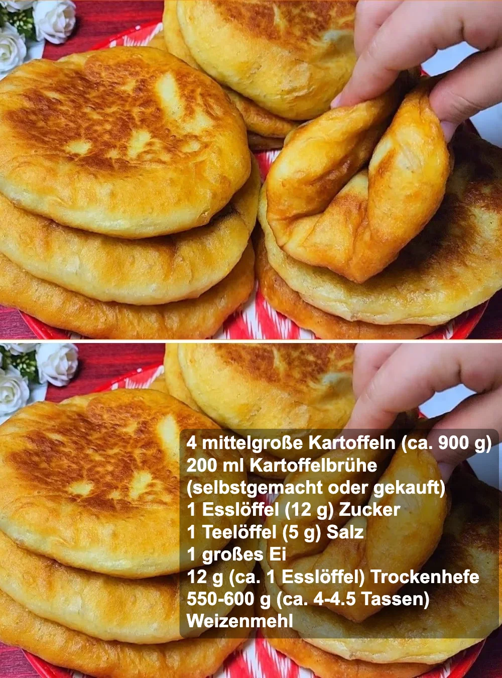 Saftige Kartoffelknödel mit Hackfleischfüllung auf einem Teller serviert.
