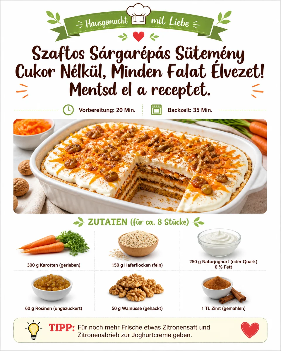 Saftiger Karottenkuchen ohne Zucker, serviert auf einem Teller