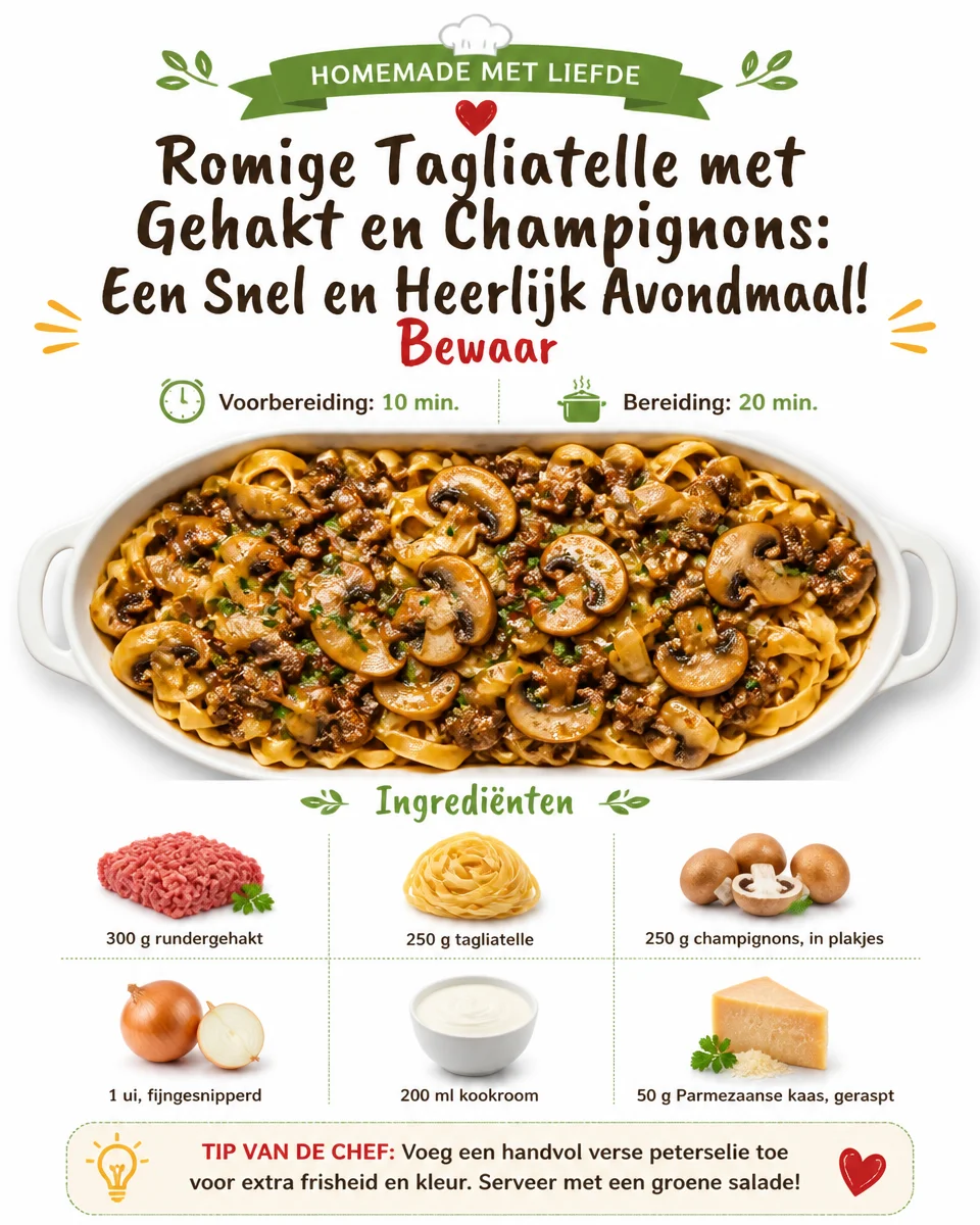 Cremige Tagliatelle mit Hackfleisch und Pilzen auf einem Teller