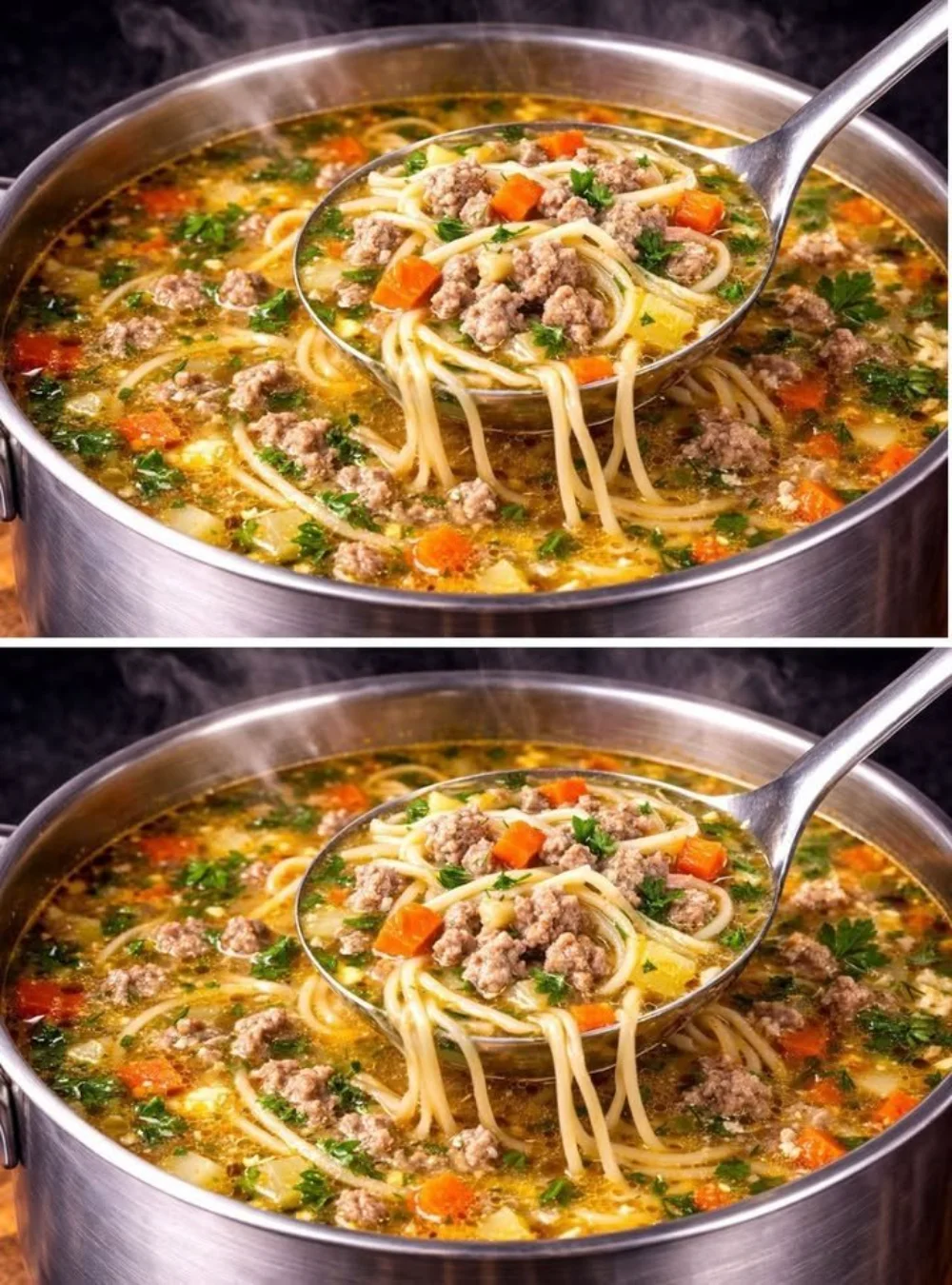 Schnelle Hackfleischsuppe für einen gemütlichen Abend serviert in einer Schüssel.
