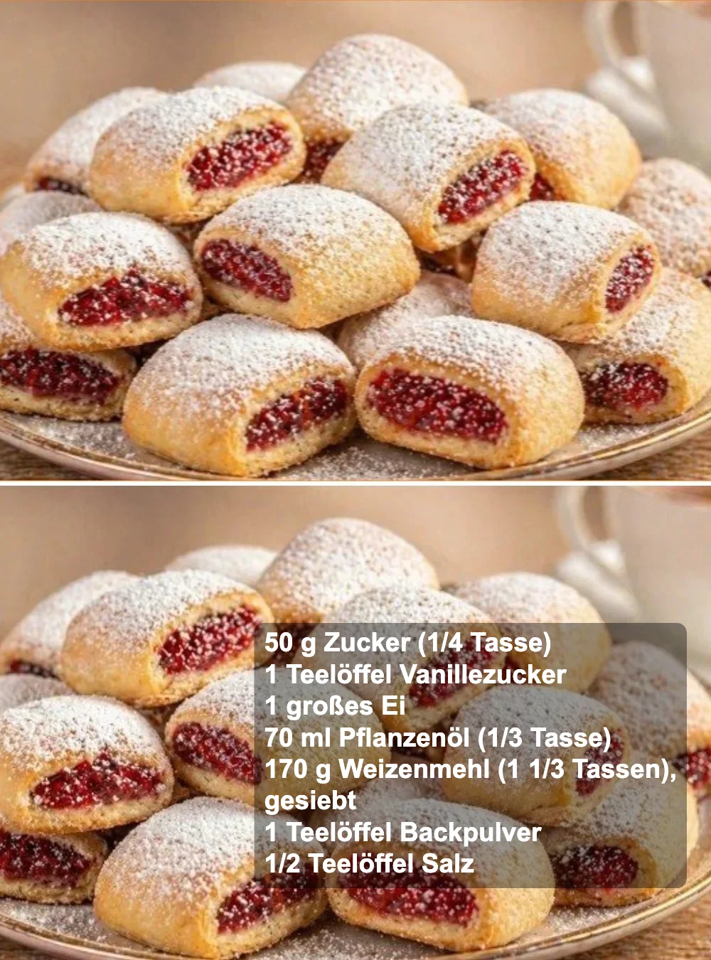 Schnelle Himbeer-Marmelade-Kekse in einer Blechdose serviert