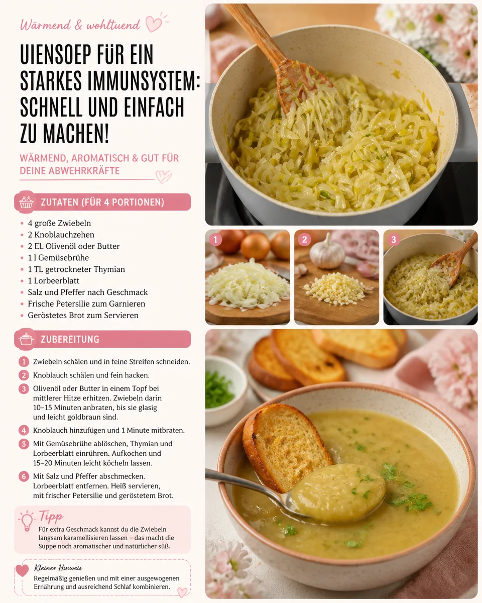 Schnelle Zwiebel-Suppe für ein starkes Immunsystem in einer Schüssel