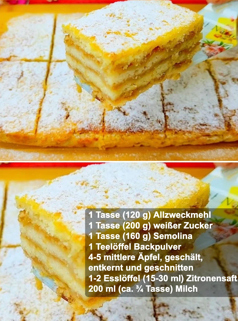 Schneller Apfel-Semolina-Pie mit frischen Äpfeln und Semolina