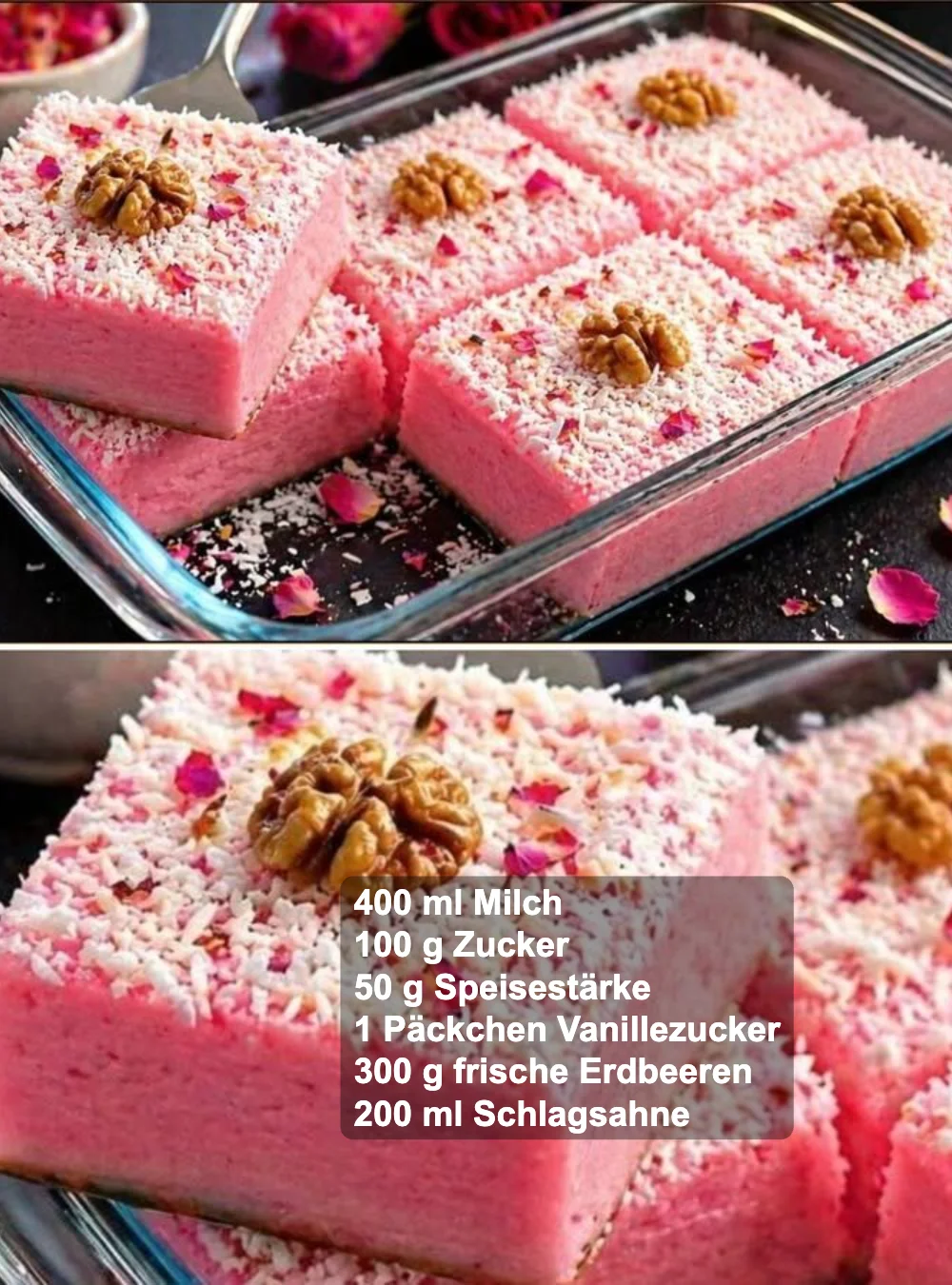 Schneller italienischer Erdbeerpudding, cremig und einfach zubereitet