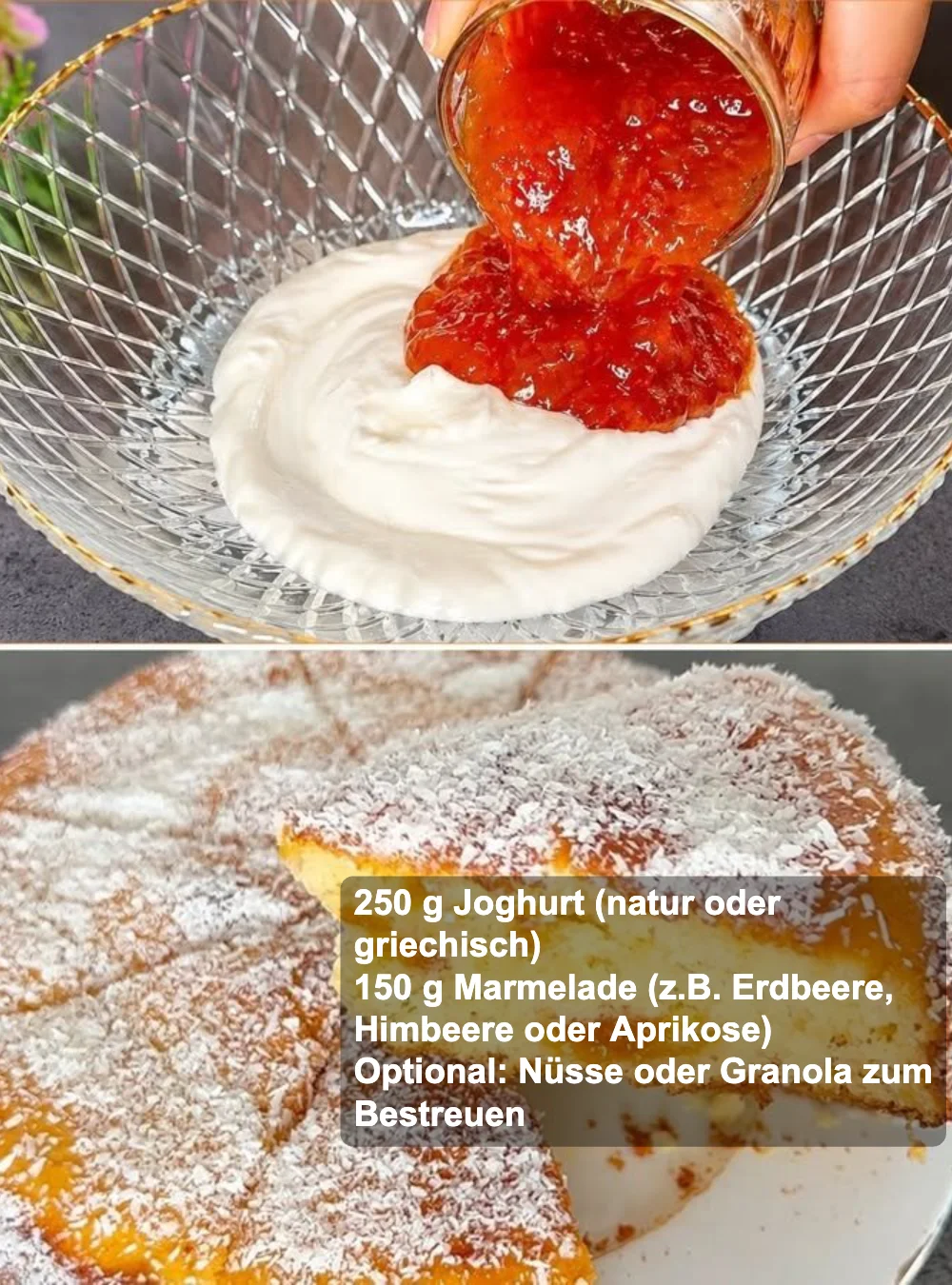 Gesunder Joghurt-Marmelade-Mix in einer Schüssel für schnelles Frühstück