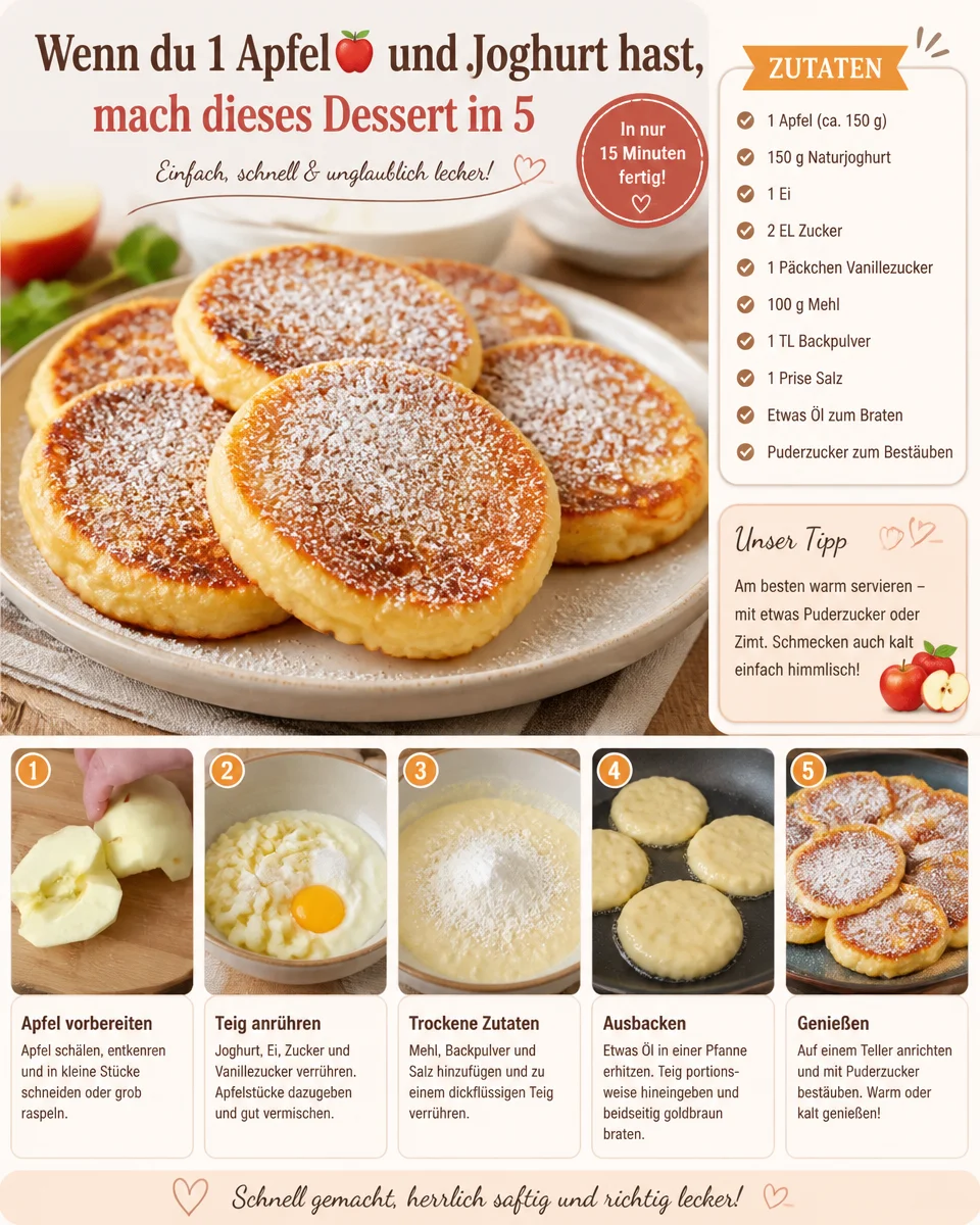 Schnelles Apfel-Joghurt-Dessert in einer Schüssel ohne Ofen zubereitet.