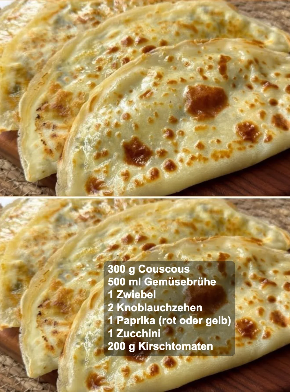 Schnelles Couscous-Gericht mit Gemüse und Feta auf einem Teller angerichtet.