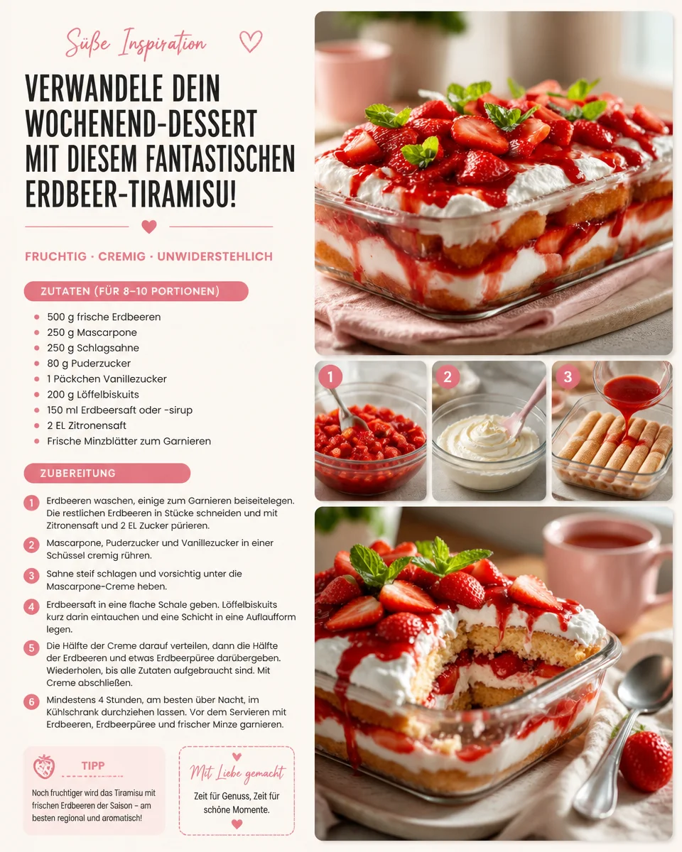 Cremiges und leckeres Erdbeer-Tiramisu ohne Ofen, ideal für Sommerdesserts