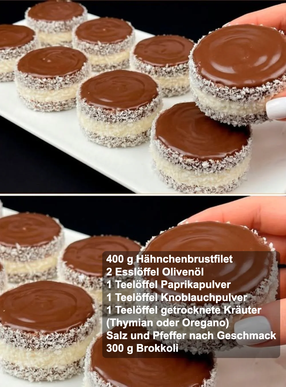 Schnelles Hähnchen mit Brokkoli und Cherrytomaten auf einem Teller angerichtet