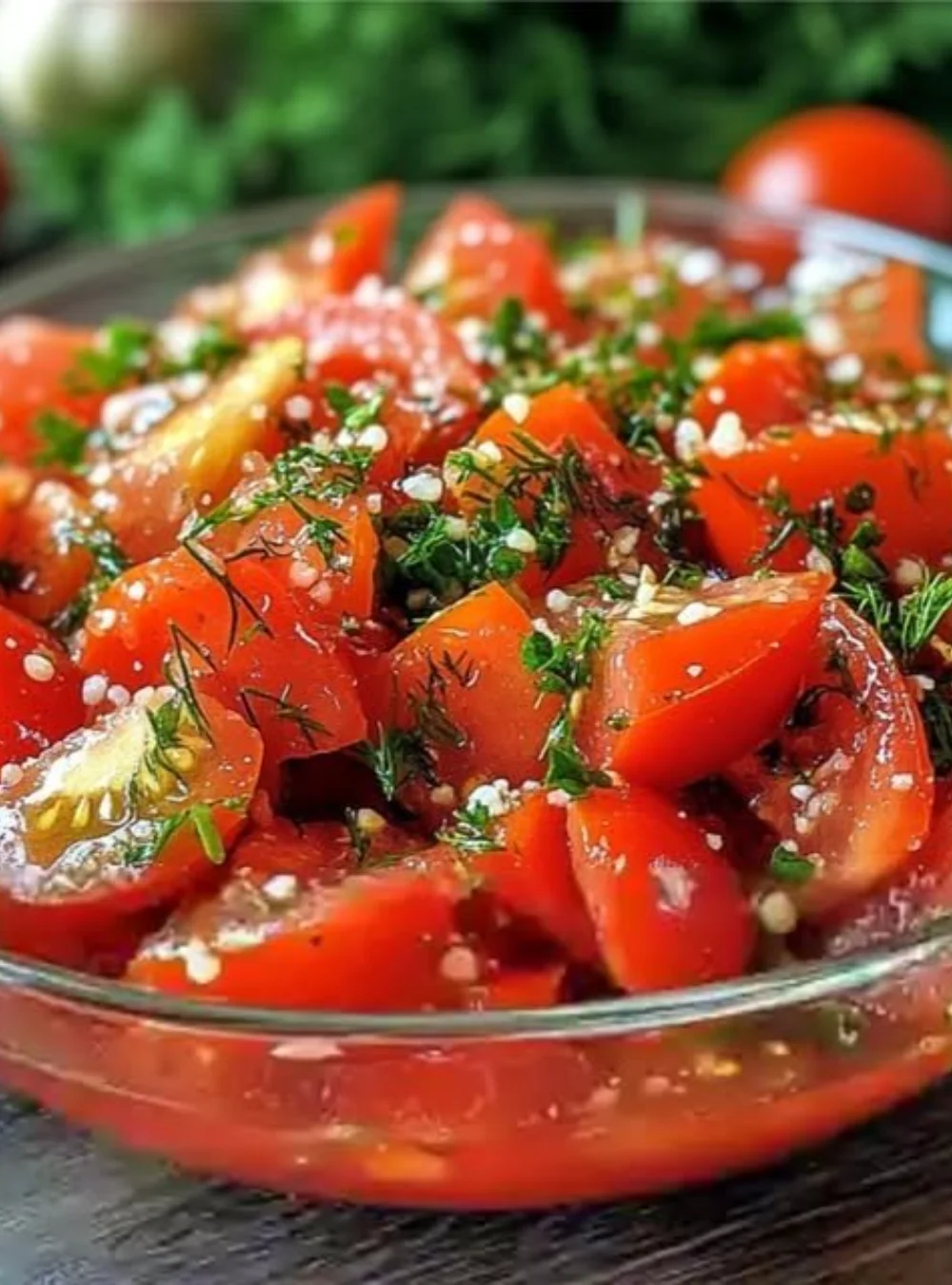Spanische marinierte Tomaten in einer Schüssel mit Gewürzen