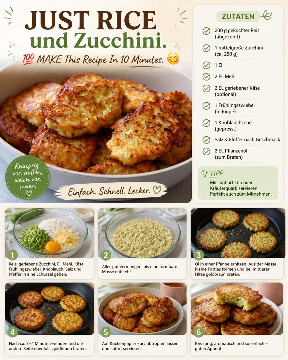 Zucchini-Reis zubereiten in nur 10 Minuten, einfache und gesunde Mahlzeit