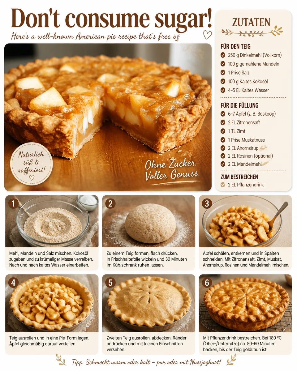 Zuckerfreier Apfel-Pie, gesundes und schmackhaftes Dessert auf einem Tisch