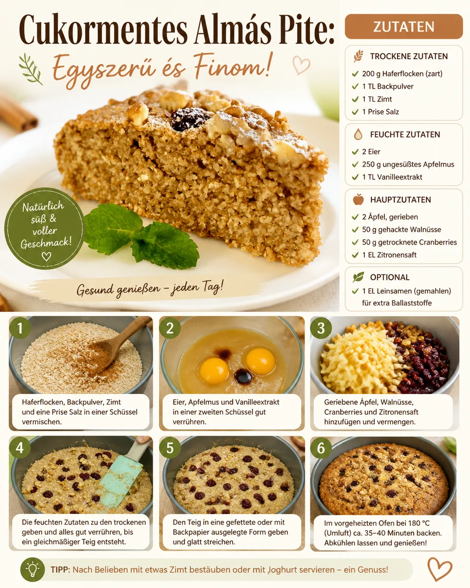 Zuckerfreier Apfelkuchen mit frischen Äpfeln und gesunden Zutaten