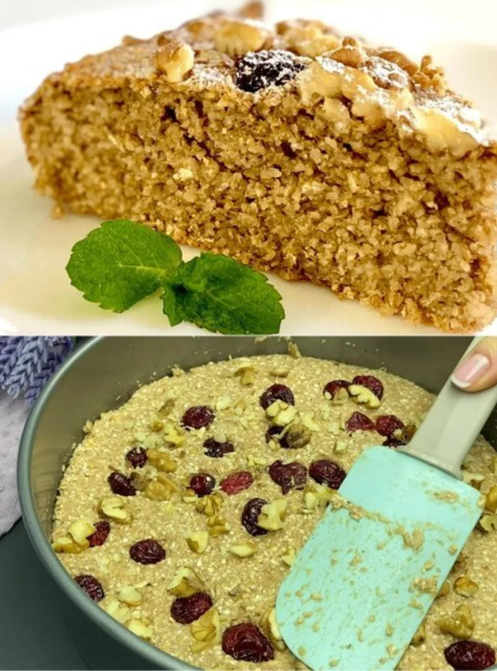 Zuckerfreier Apfelkuchen mit frischen Äpfeln und Nüssen auf einem Holzbrett