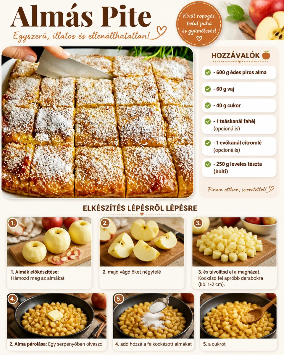 Traditionelle almás pite mit frischen Äpfeln und knusprigem Teig.