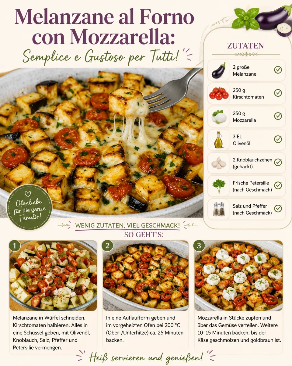 Auberginen überbacken mit Mozzarella auf einem Teller serviert