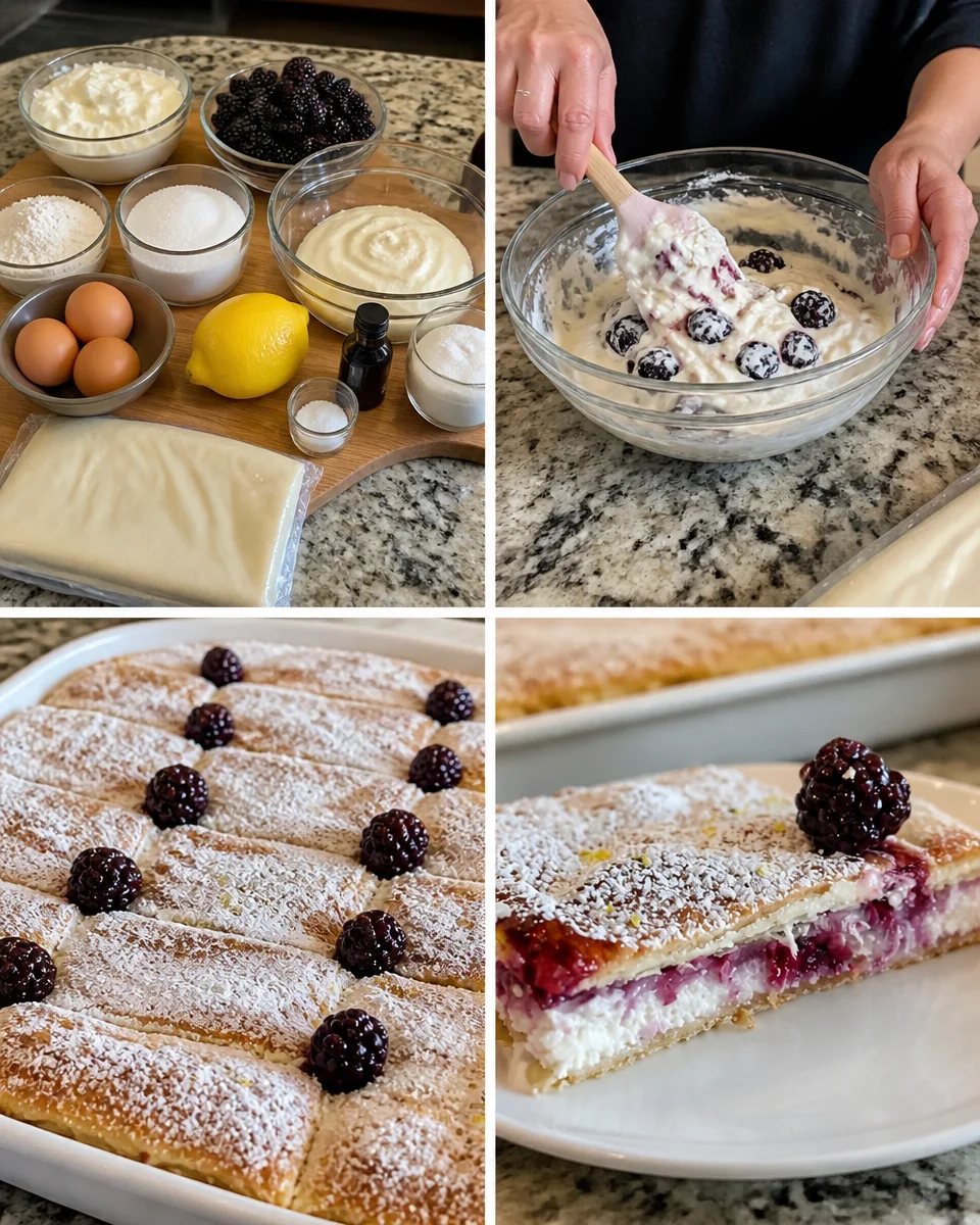 Blätterteig-Torte mit frischen Beeren und Ricotta-Creme in einem eleganten Arrangement