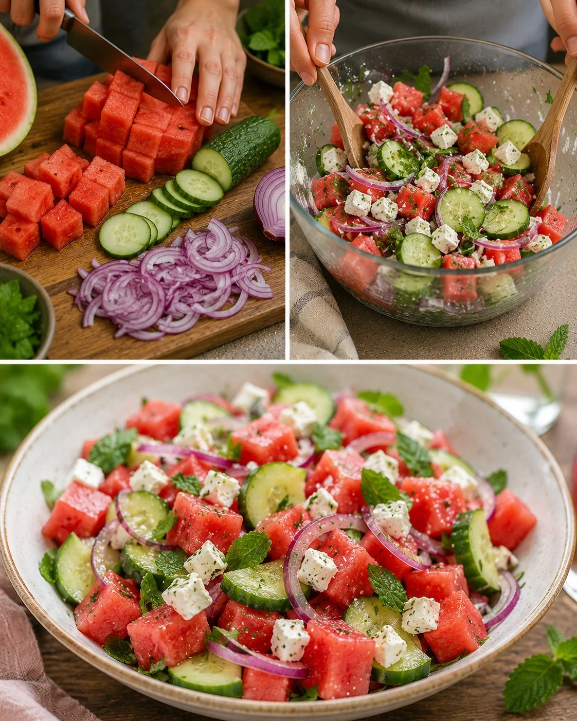 Bunter Wassermelonen-Salat mit Gurke für einen erfrischenden Sommergenuss