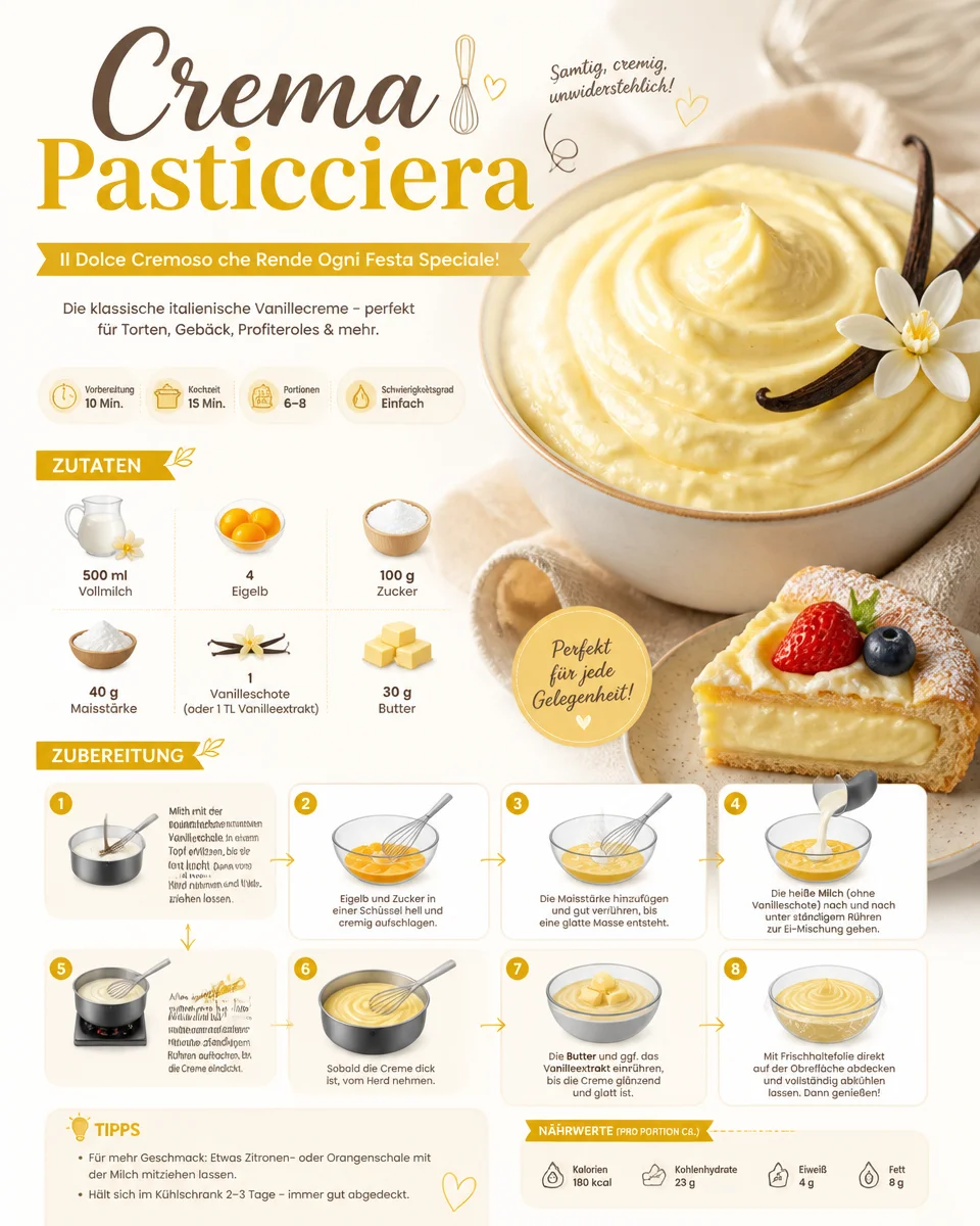 Schüssel mit cremiger Crema Pasticciera für festliche Desserts