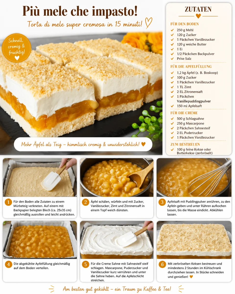 Cremiger Apfelkuchen in 15 Minuten zubereitet