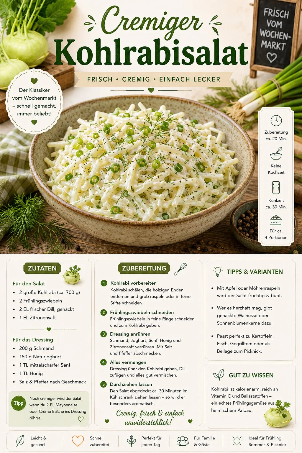 Cremiger Kohlrabi-Salat mit frischen Zutaten und Dressing