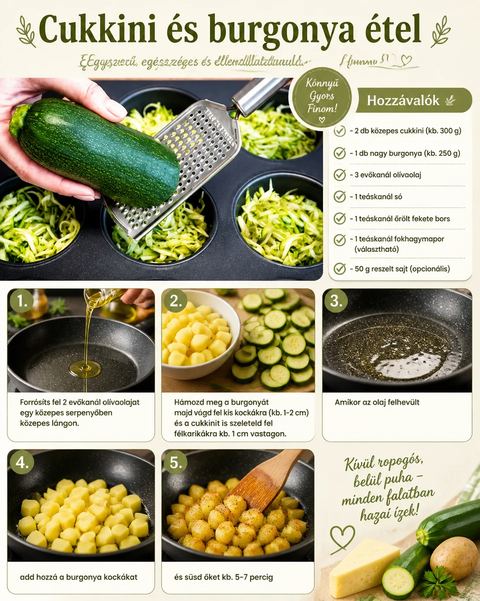 Gericht aus Cukkini és burgonya, köstlich und gesund zubereitet.