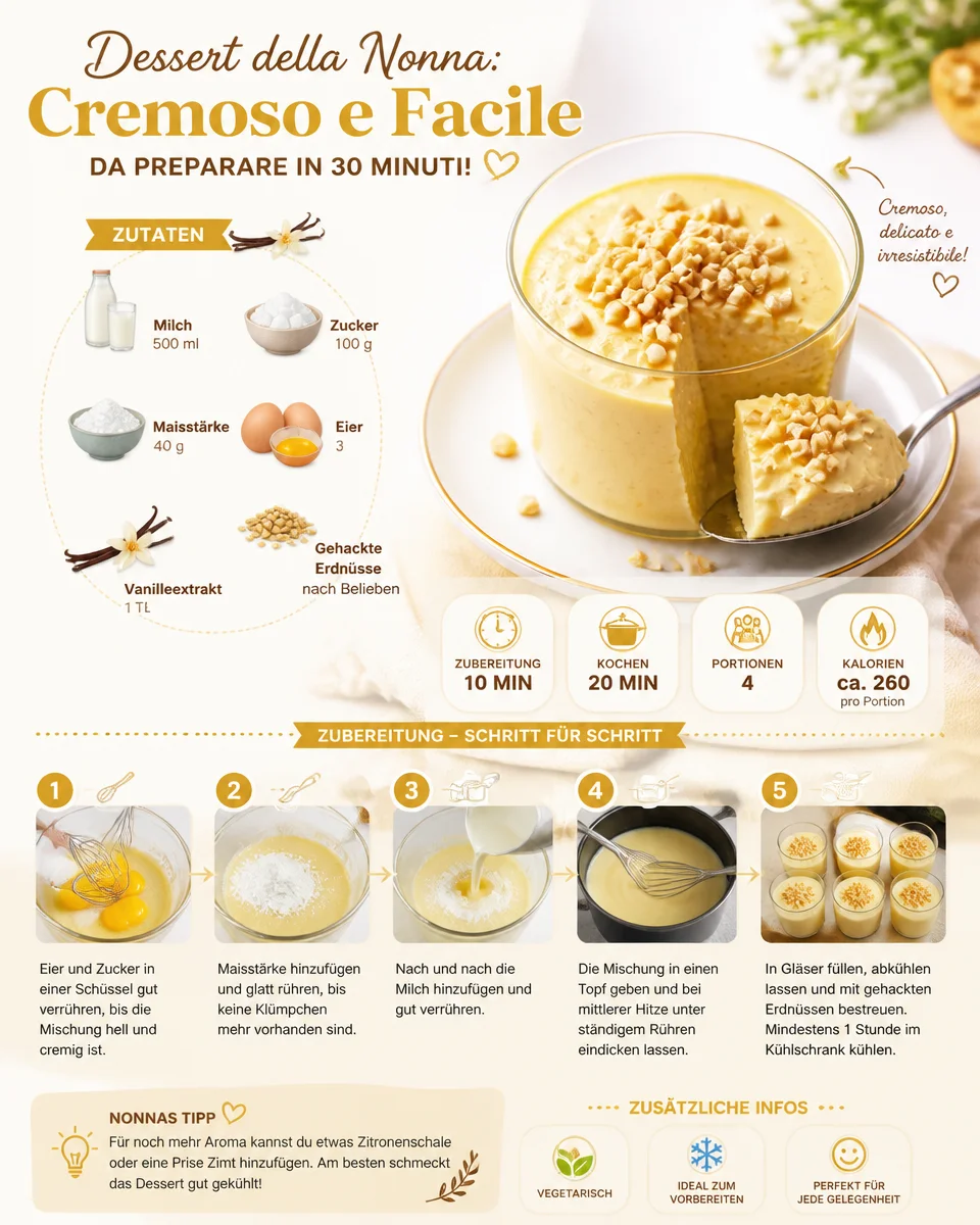 Cremiges Dessert der Großmutter, einfach und schnell in 30 Minuten zubereitet.