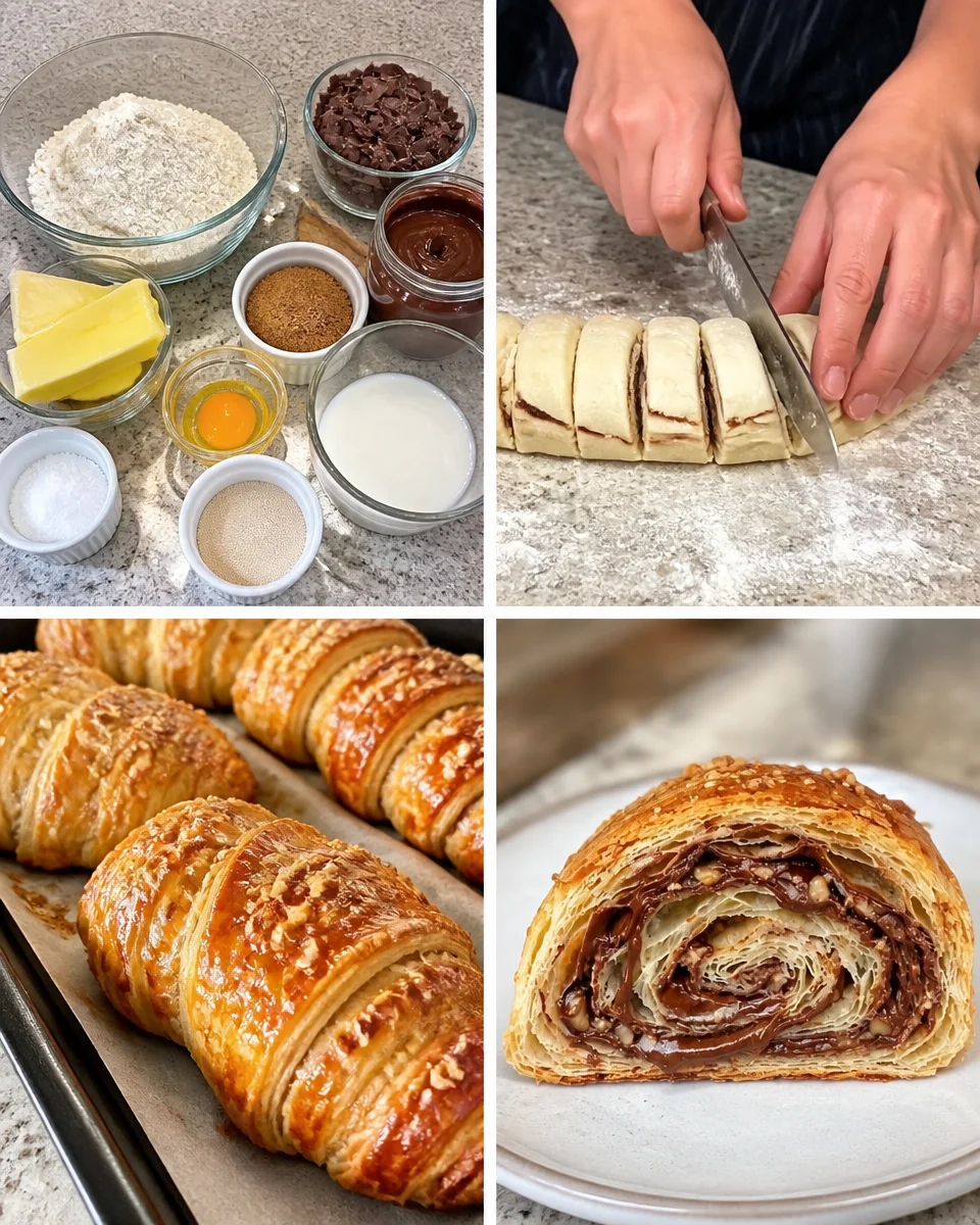 Deutsche Croissants mit Walnüssen und Schokolade auf einem Teller