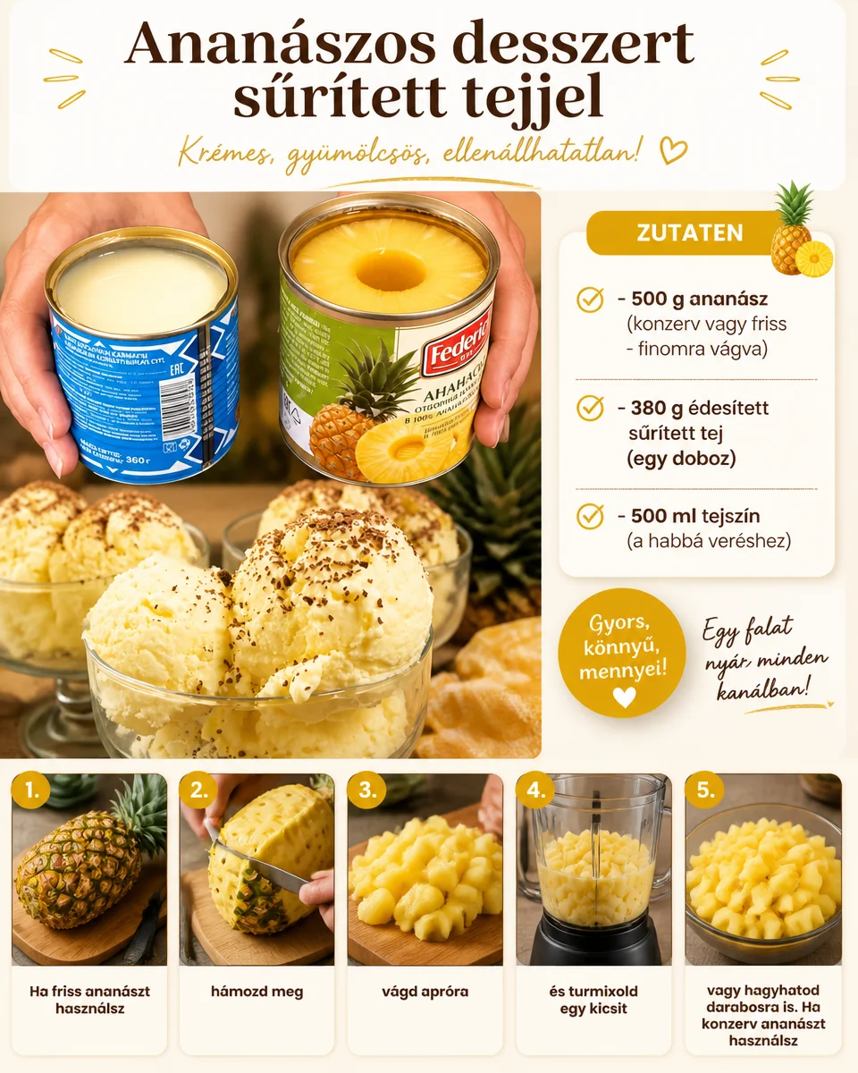 Ein einfaches Ananas-Dessert mit Kondensmilch in einer eleganten Schüssel serviert.